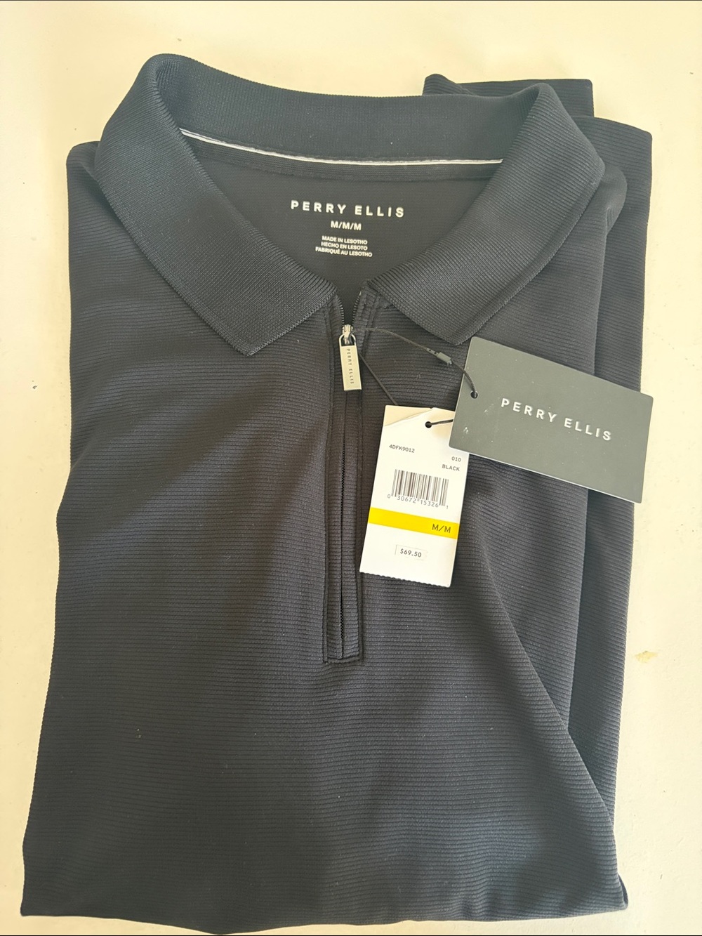 Perry Ellis Men’s Black Quarter-Zip Polo